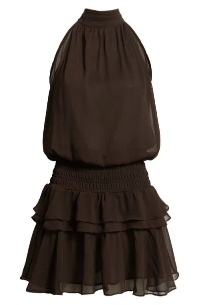 Torn By Ronny Kobo Leah Mock Neck Ruffle Dress In Brown