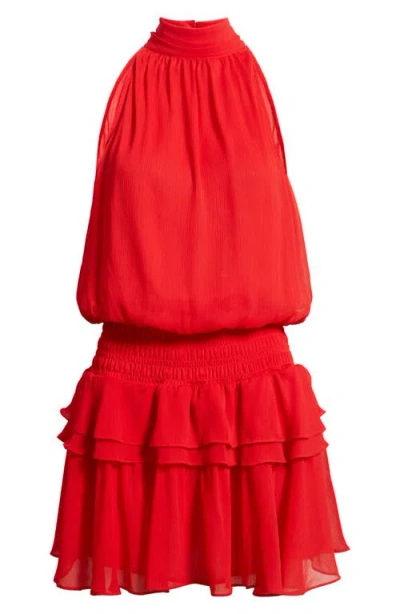 Torn By Ronny Kobo Leah Mock Neck Ruffle Dress In Red