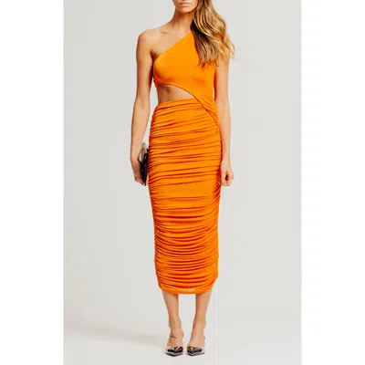 Torn By Ronny Kobo Lorraine One Shoulder Midi Dress In Tangerine