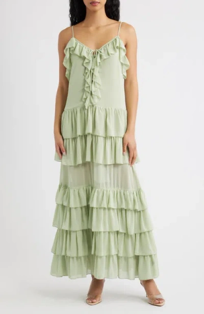 Torn By Ronny Kobo Orcadia Ruffle Maxi Dress In Green