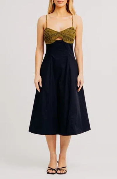 Torn By Ronny Kobo Romy Mixed Midi Dress In Black Combo