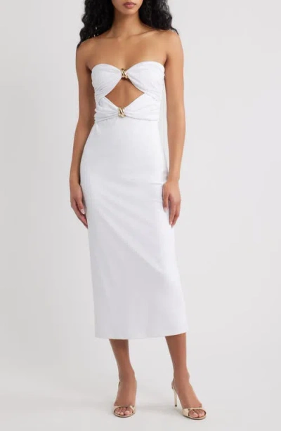 Torn By Ronny Kobo Sandrine Hardware Cutout Detail Strapless Dress In White