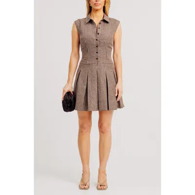 Torn By Ronny Kobo Valerie Check Print Minidress In Brown