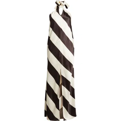 Torn By Ronny Kobo Vega Stripe Satin Halter Dress In Multi