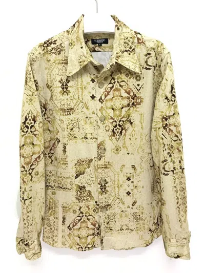 Pre-owned Tornado Mart Full Printed Cotton Shirt Stretchable Slim 69 In Brown