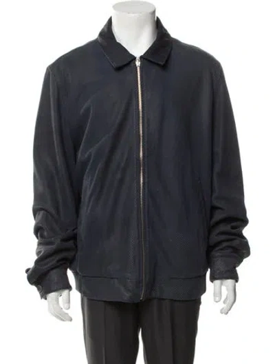 Pre-owned Torras Lambskin Patterned Bomber Jacket In Blue