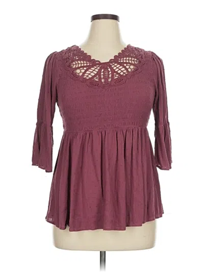 Pre-owned Torrid 3/4 Sleeve Blouse In Burgundy