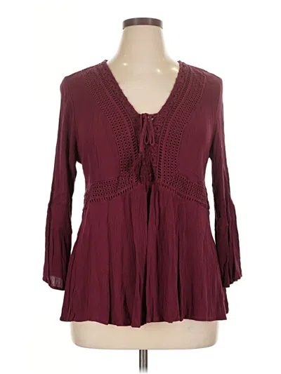 Pre-owned Torrid 3/4 Sleeve Blouse In Burgundy