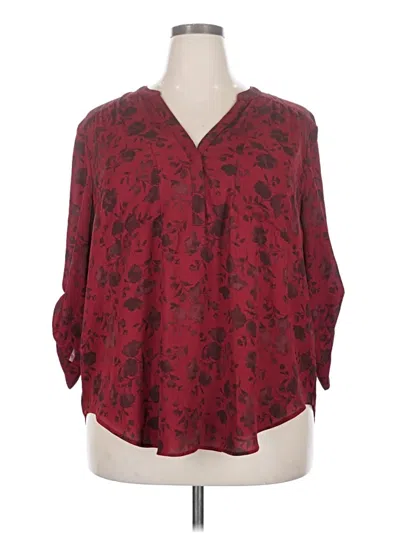 Pre-owned Torrid 3/4 Sleeve Blouse In Burgundy