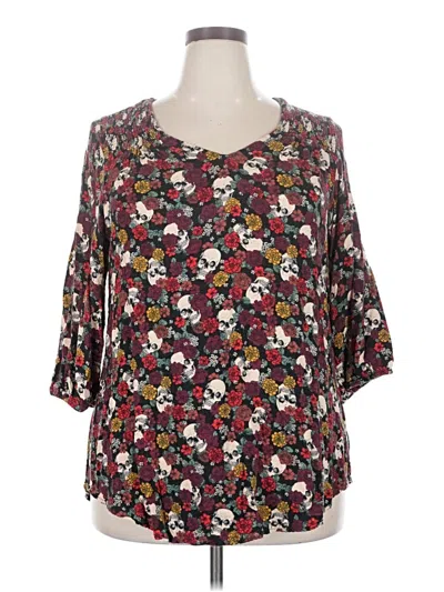 Pre-owned Torrid 3/4 Sleeve Blouse In Burgundy