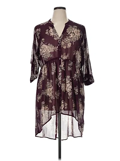 Pre-owned Torrid 3/4 Sleeve Blouse In Burgundy