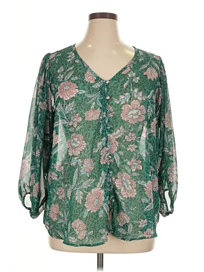 Pre-owned Torrid 3/4 Sleeve Blouse In Green