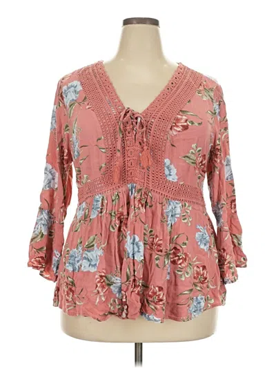 Pre-owned Torrid 3/4 Sleeve Blouse In Pink