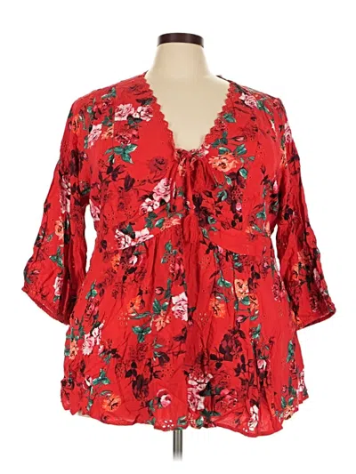 Pre-owned Torrid 3/4 Sleeve Blouse In Red
