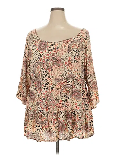Pre-owned Torrid 3/4 Sleeve Blouse In Tan