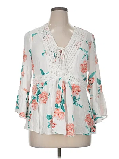 Pre-owned Torrid 3/4 Sleeve Blouse In White
