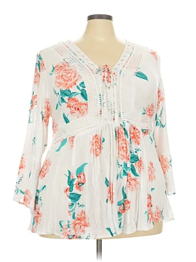 Pre-owned Torrid 3/4 Sleeve Blouse In White