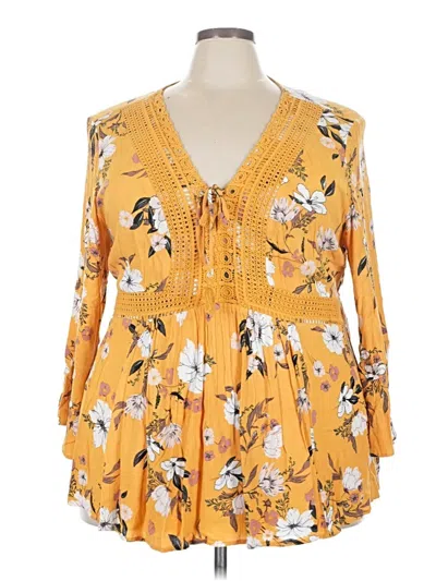Pre-owned Torrid 3/4 Sleeve Blouse In Yellow