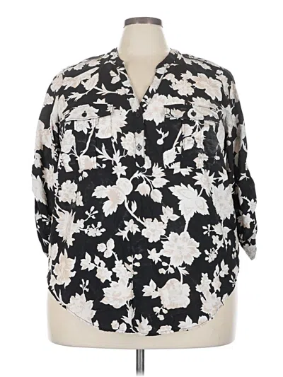 Pre-owned Torrid 3/4 Sleeve Button Down Shirt In Black