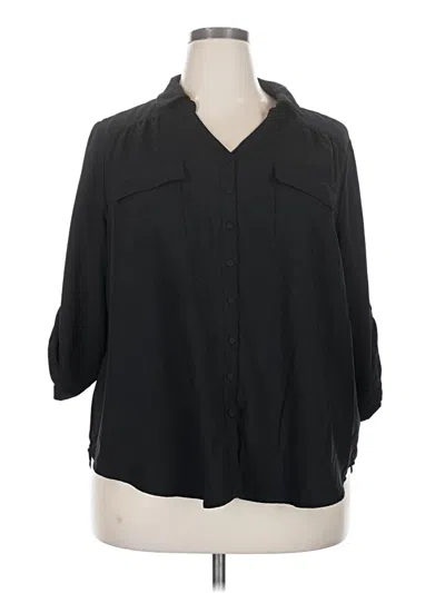 Pre-owned Torrid 3/4 Sleeve Button Down Shirt In Black