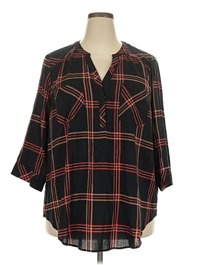 Pre-owned Torrid 3/4 Sleeve Button Down Shirt In Black
