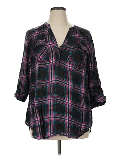 Pre-owned Torrid 3/4 Sleeve Button Down Shirt In Black