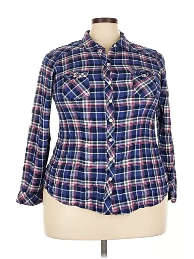 Pre-owned Torrid 3/4 Sleeve Button Down Shirt In Blue