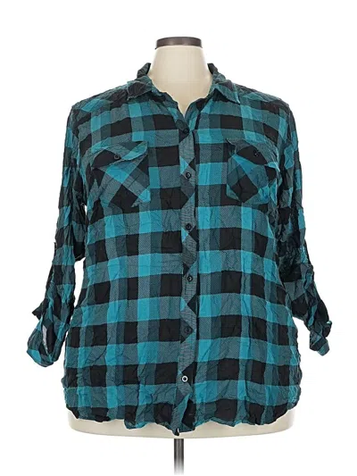 Pre-owned Torrid 3/4 Sleeve Button Down Shirt In Blue