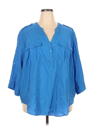 Pre-owned Torrid 3/4 Sleeve Button Down Shirt In Blue