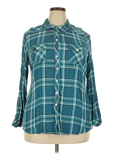 Pre-owned Torrid 3/4 Sleeve Button Down Shirt In Blue