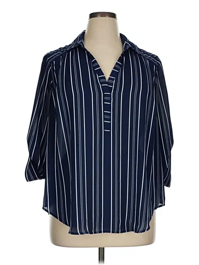 Pre-owned Torrid 3/4 Sleeve Button Down Shirt In Blue