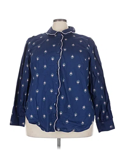 Pre-owned Torrid 3/4 Sleeve Button Down Shirt In Blue