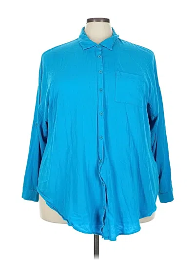 Pre-owned Torrid 3/4 Sleeve Button Down Shirt In Blue