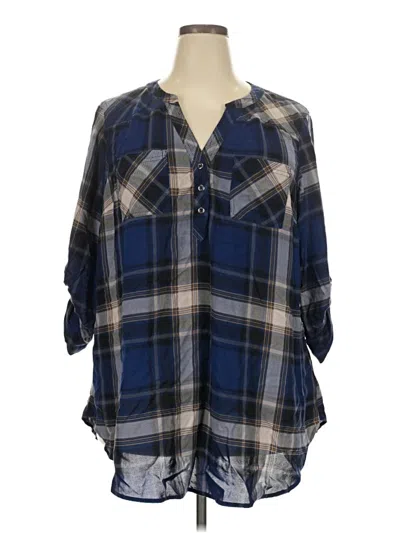 Pre-owned Torrid 3/4 Sleeve Button Down Shirt In Blue