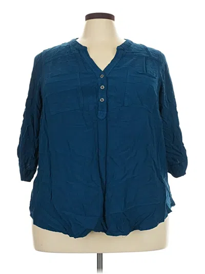 Pre-owned Torrid 3/4 Sleeve Button Down Shirt In Blue