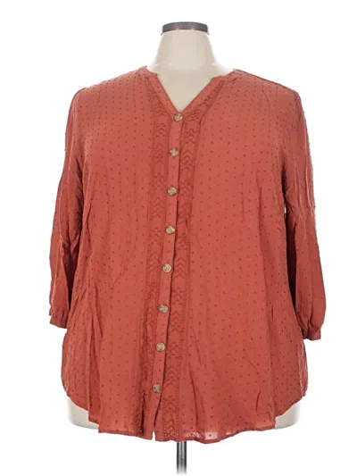 Pre-owned Torrid 3/4 Sleeve Button Down Shirt In Brown