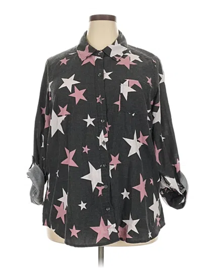 Pre-owned Torrid 3/4 Sleeve Button Down Shirt In Gray