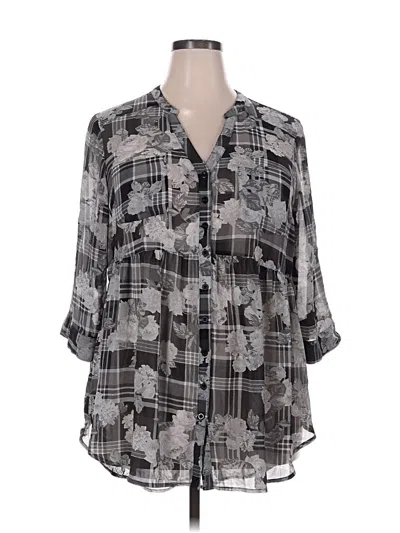 Pre-owned Torrid 3/4 Sleeve Button Down Shirt In Gray