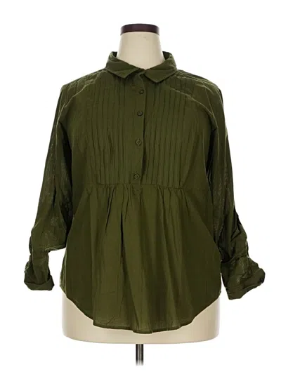 Pre-owned Torrid 3/4 Sleeve Button Down Shirt In Green