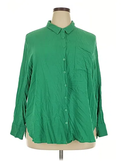 Pre-owned Torrid 3/4 Sleeve Button Down Shirt In Green