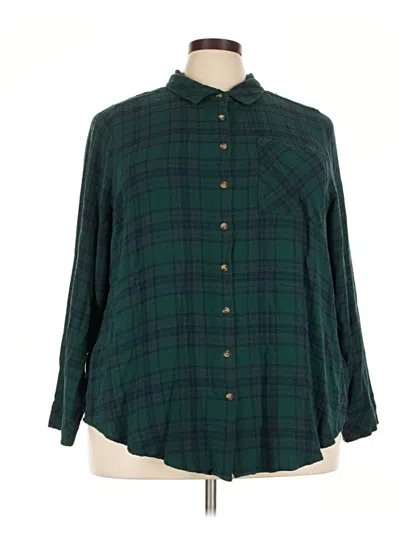 Pre-owned Torrid 3/4 Sleeve Button Down Shirt In Green