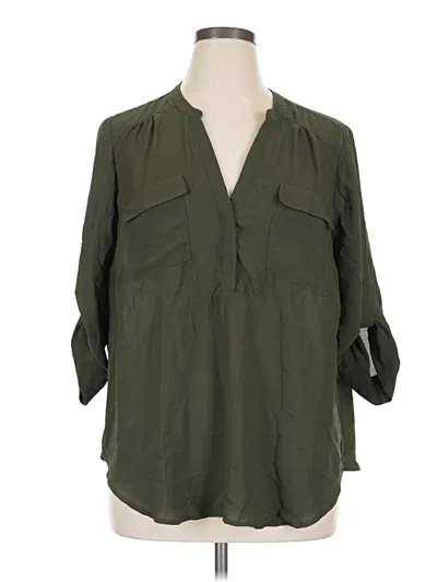 Pre-owned Torrid 3/4 Sleeve Button Down Shirt In Green