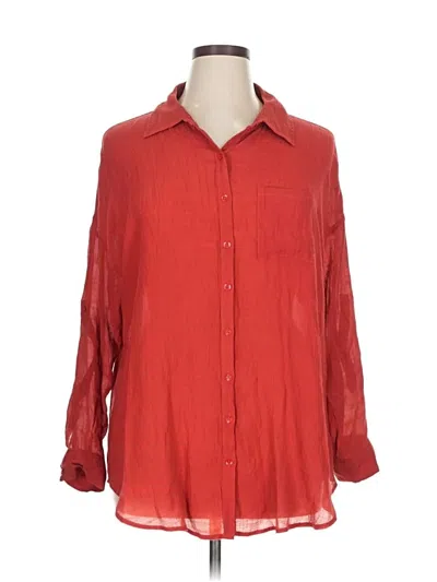 Pre-owned Torrid 3/4 Sleeve Button Down Shirt In Orange