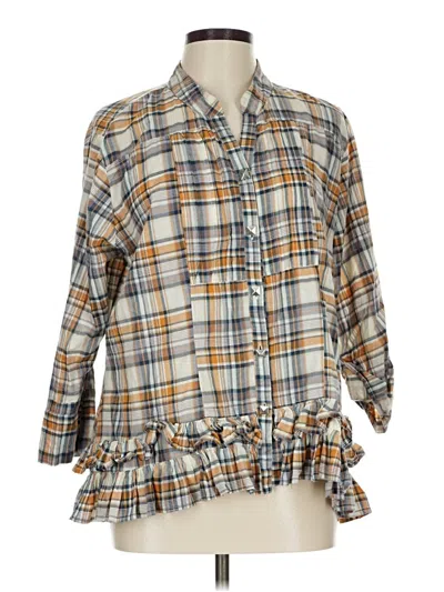 Pre-owned Torrid 3/4 Sleeve Button Down Shirt In Orange
