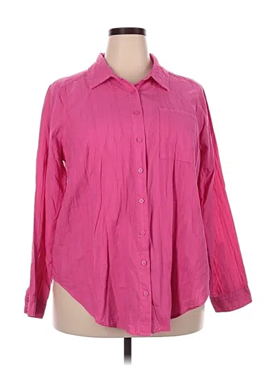 Pre-owned Torrid 3/4 Sleeve Button Down Shirt In Pink