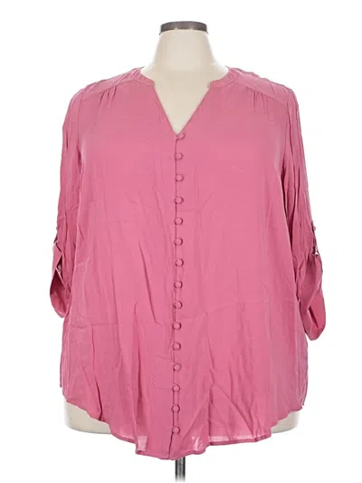 Pre-owned Torrid 3/4 Sleeve Button Down Shirt In Pink