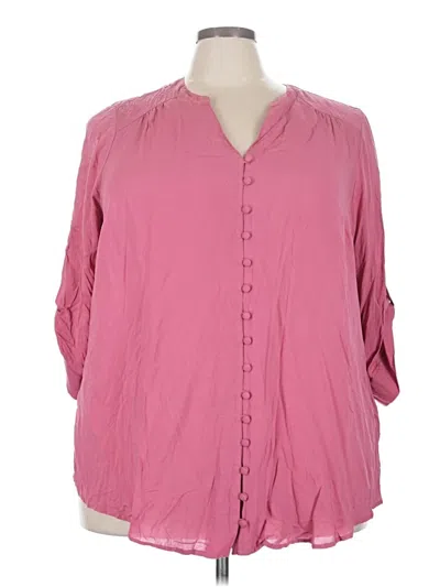 Pre-owned Torrid 3/4 Sleeve Button Down Shirt In Pink