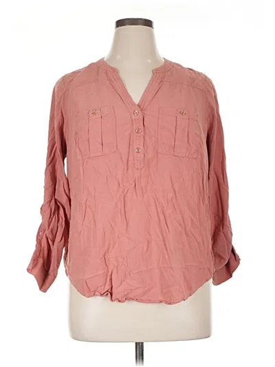 Pre-owned Torrid 3/4 Sleeve Button Down Shirt In Pink