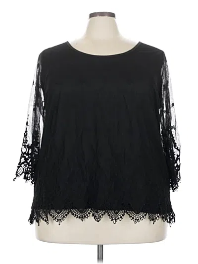 Pre-owned Torrid 3/4 Sleeve Silk Top Black Boatneck Tops