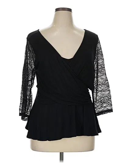 Pre-owned Torrid 3/4 Sleeve Top Black Plunge Neckline Tops